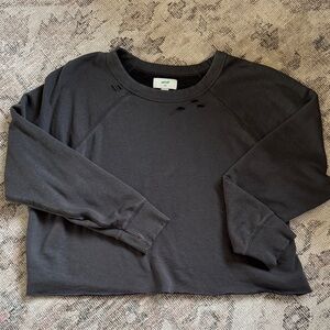 aerie Black Distressed Crewneck Sweatshirt